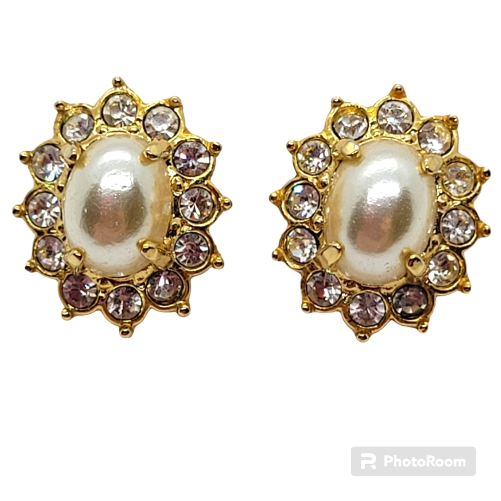 Faux Pearl Crystal Stud Earrings Elegant